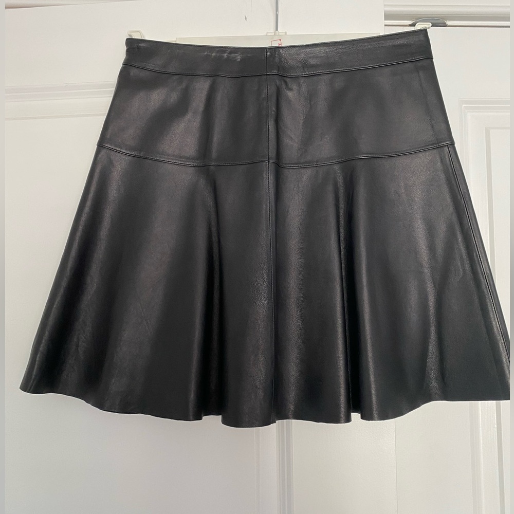Banana Republic 100% real leather black fit and flare mini skirt